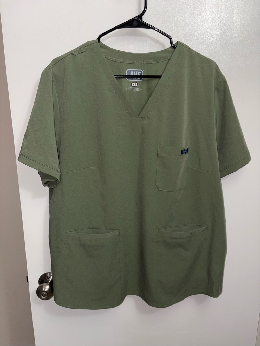 Olive V-Neck Short Sleeve Scrub Top
